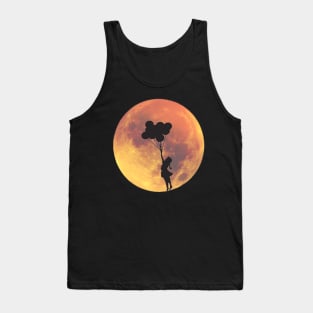 Full Moon and Girl with Balloon Silhouette Tank Top